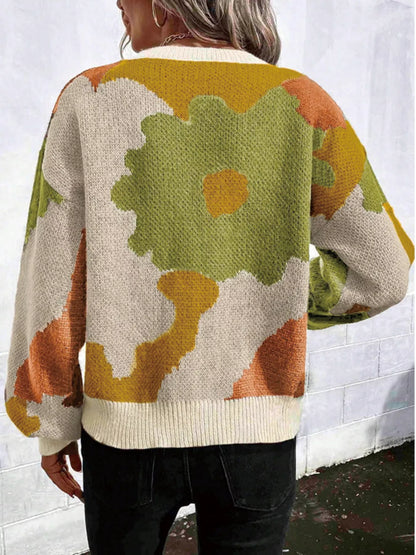 Floral Pattern Round Neck Sweater - Detail View 14