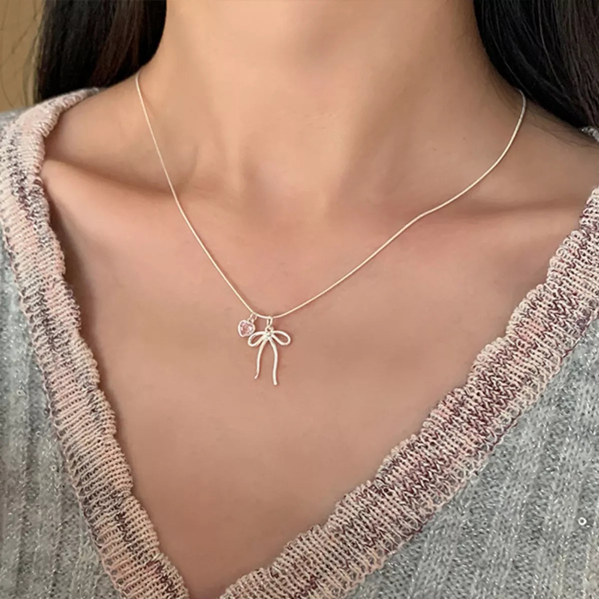 Coquette Bow & Heart Pendant Necklace