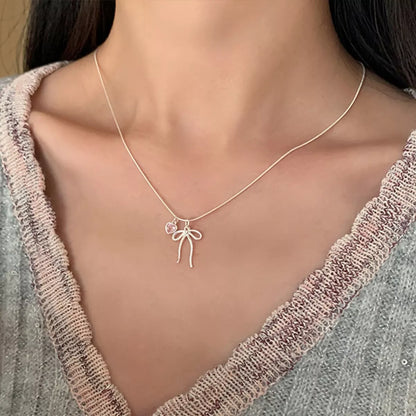 Coquette Bow & Heart Pendant Necklace - Detail View 4