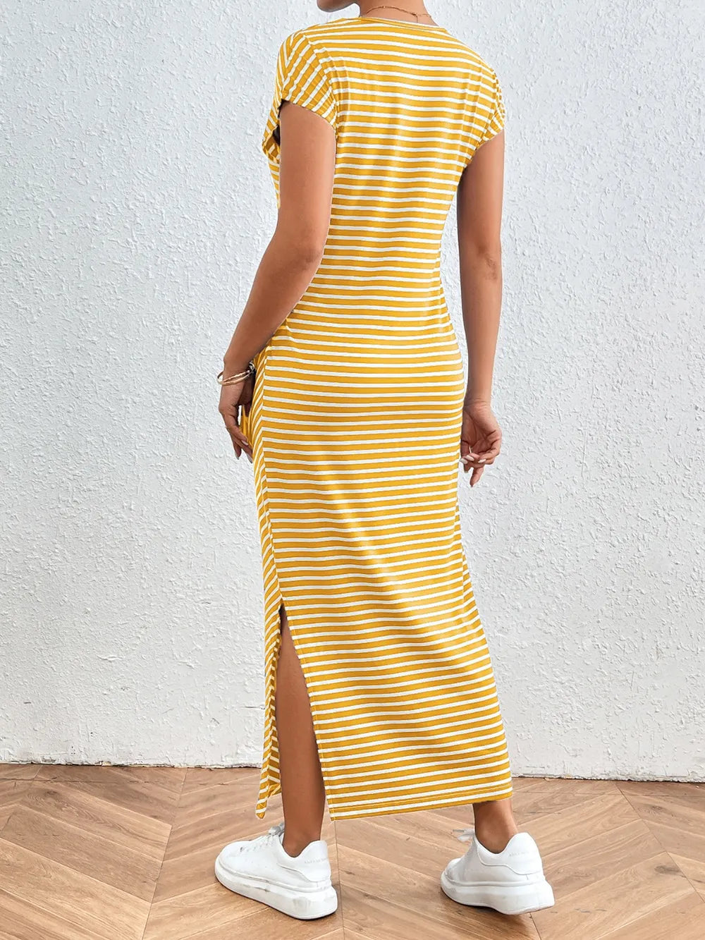Side Tie Striped T-Shirt Dress