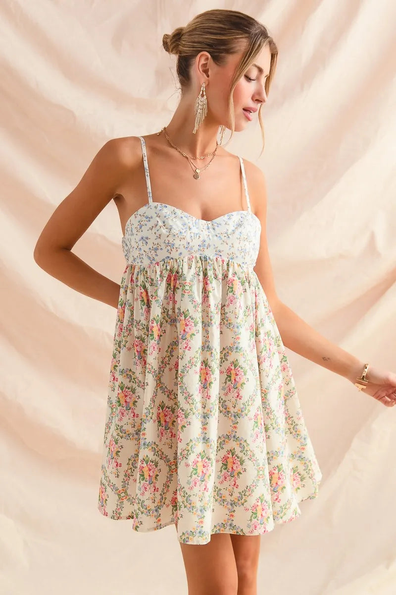 Floral Print Babydoll Mini Dress