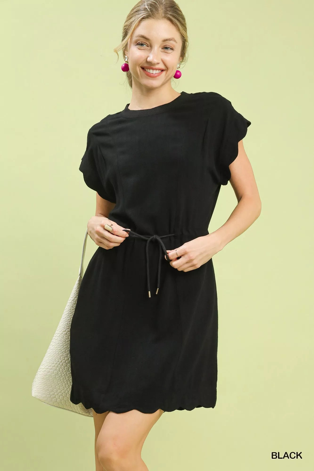 Linen Blend Scallop Hem Dress