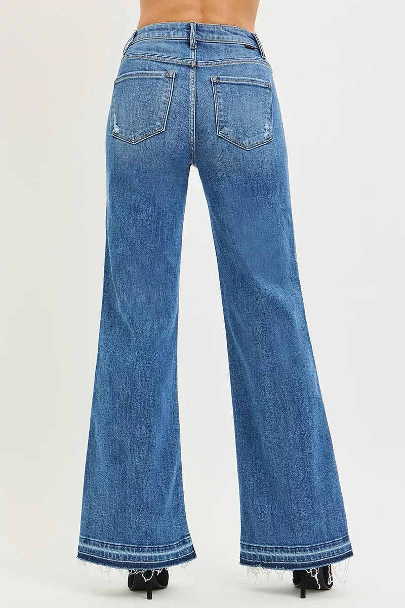 Frayed Hem Wide Leg Jeans - Detail View 5
