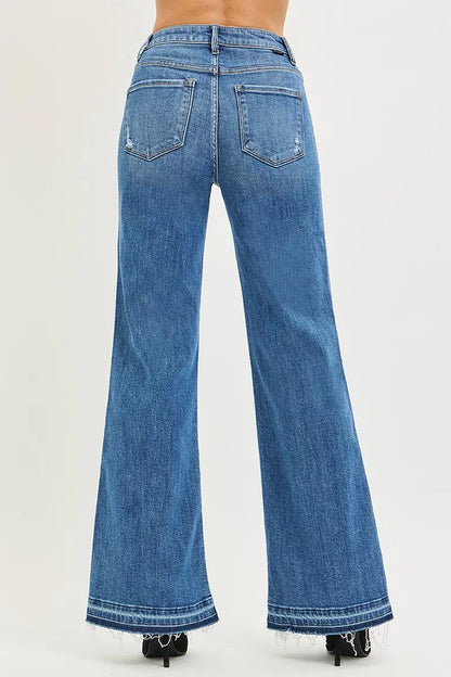 Frayed Hem Wide Leg Jeans - Detail View 5