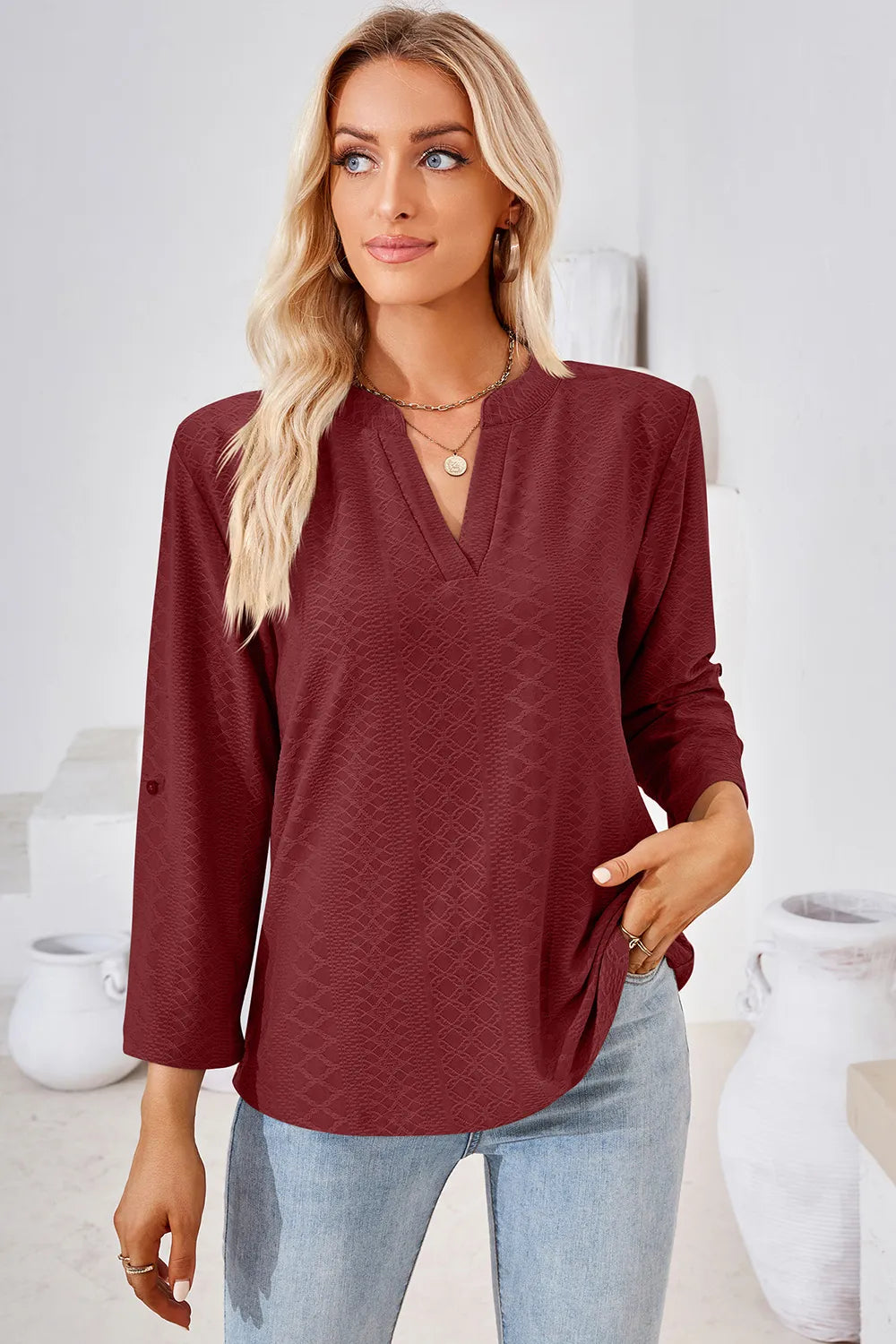Textured V-neck Blouse