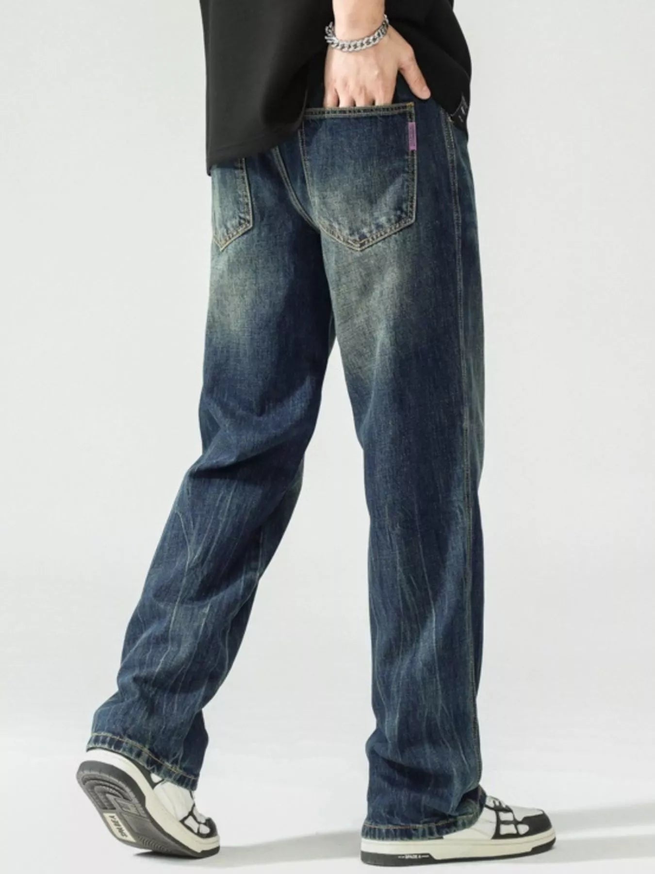 Men's Washed Wide Leg Jeans