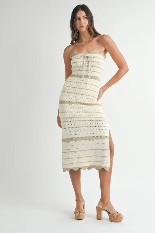 Striped Crochet Knit Midi Dress
