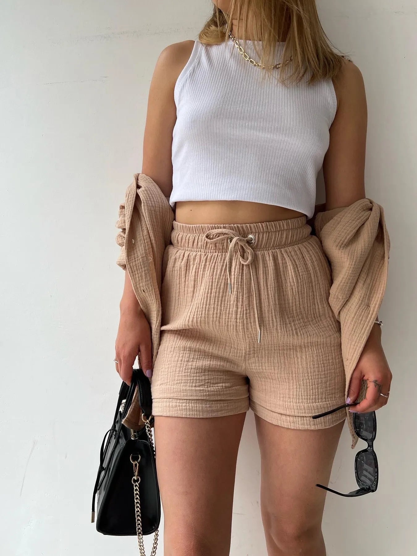 Muslin Button Up Shirt and Shorts Set