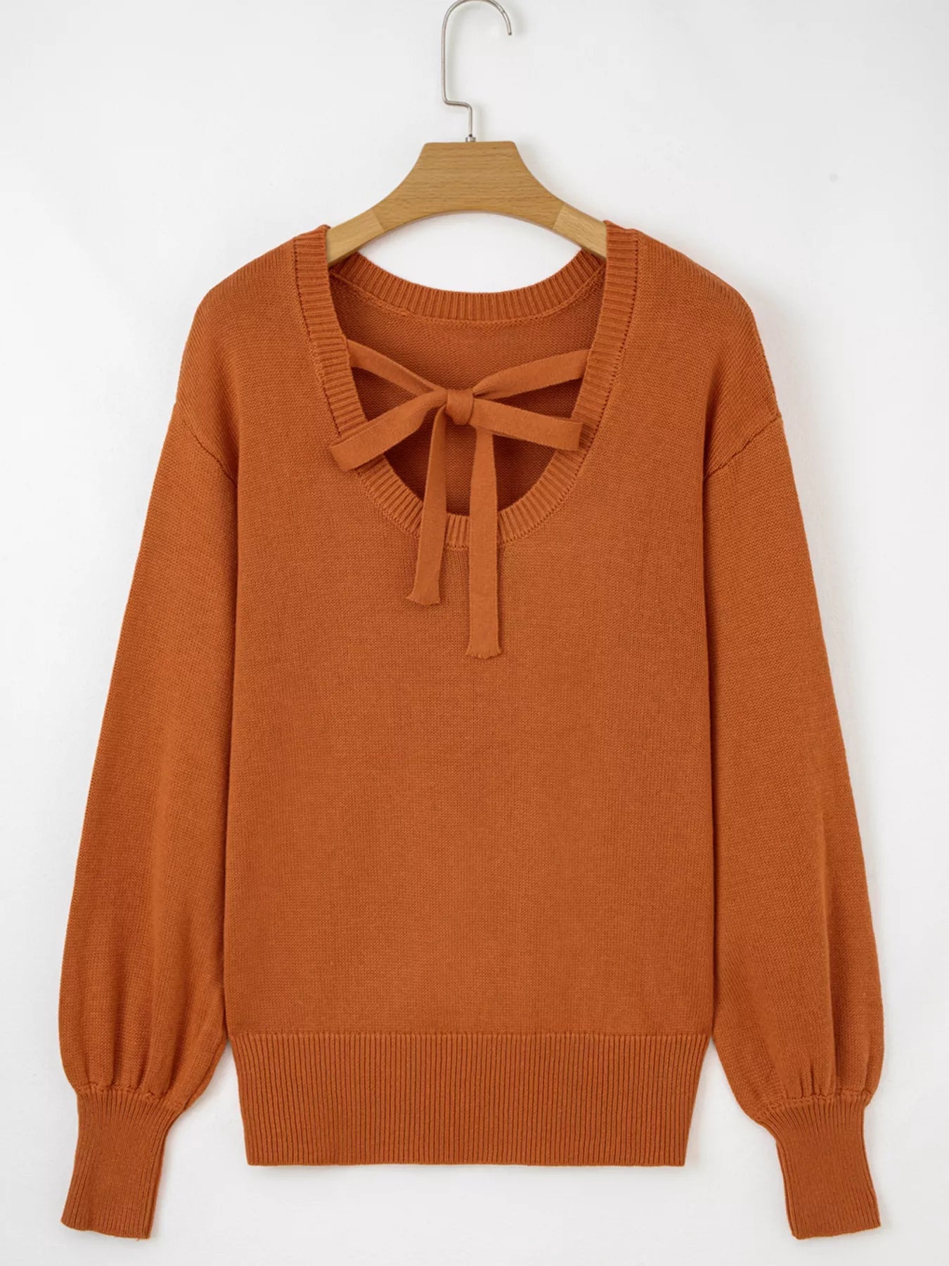 Rust Knit Sweater with Back Tie Detail