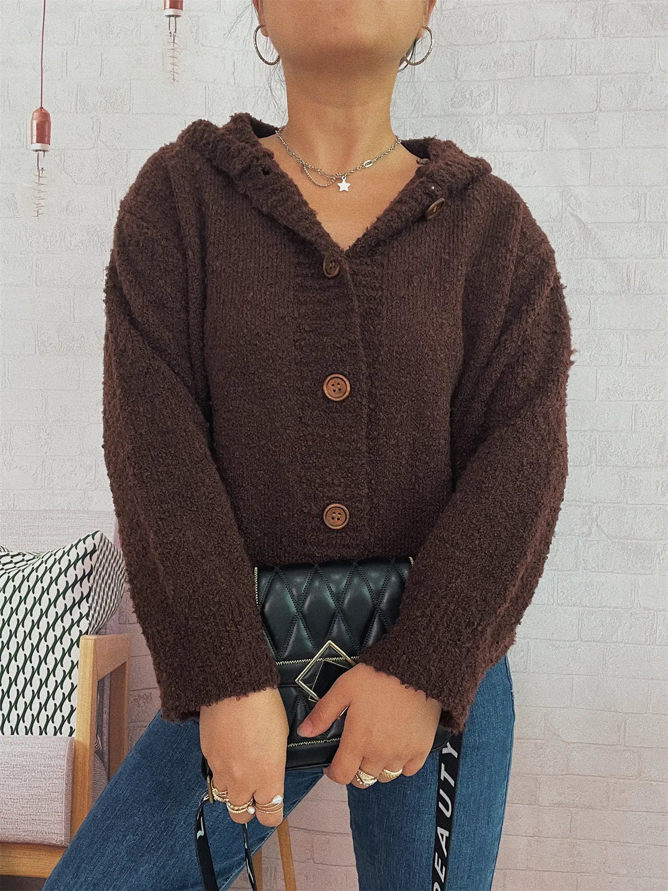 Chunky Buttoned Hooded Cardigan