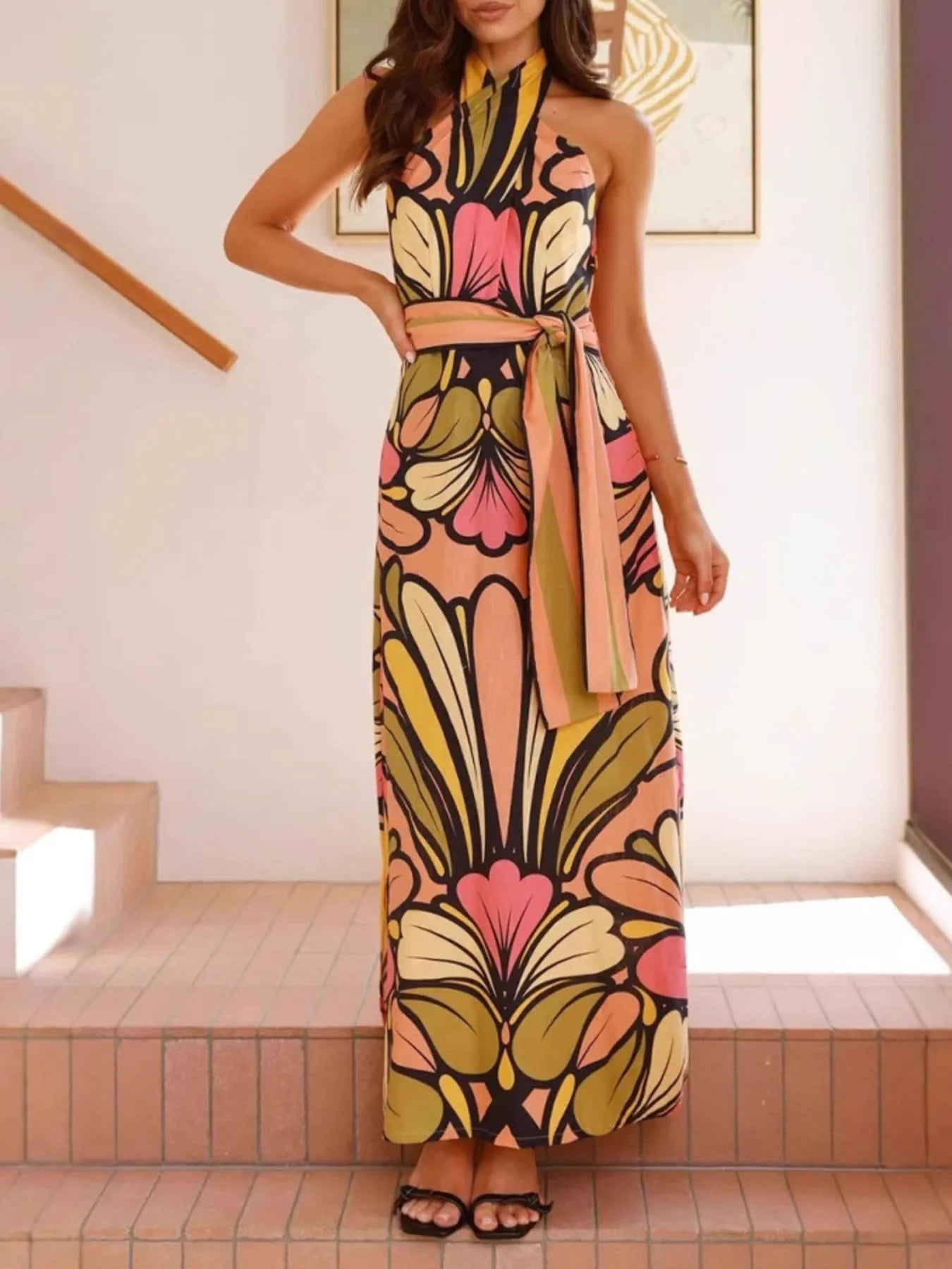 Mod Tropic Printed Halter Neck Maxi Dress