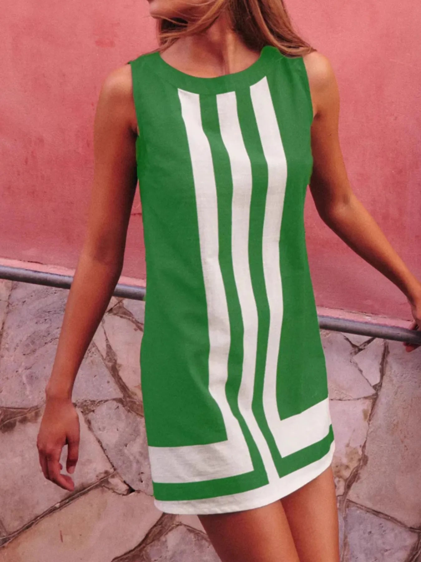 Contrast Stripe Sleeveless Shift Dress