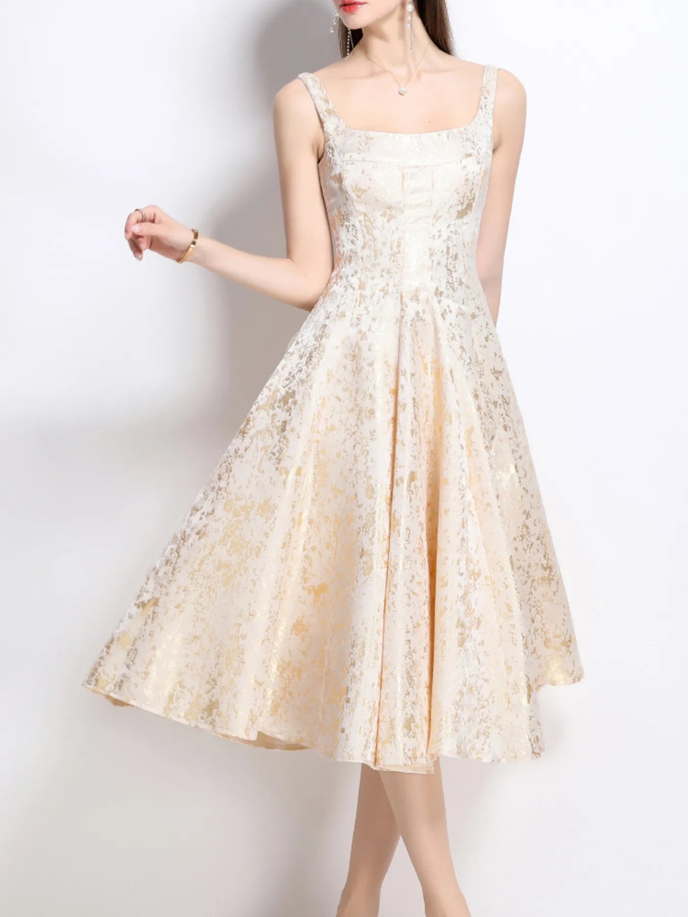 Gilded Reverie Fit-and-Flare Dress