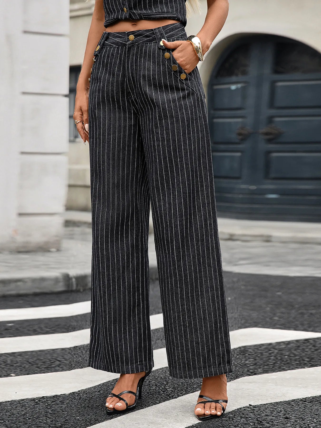 Pinstripe Button Down Vest and Pants Set