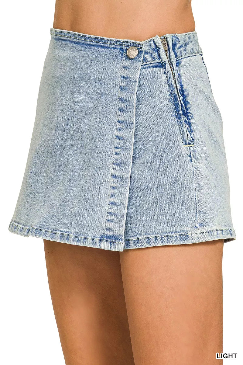 Wrap Front Denim Skort