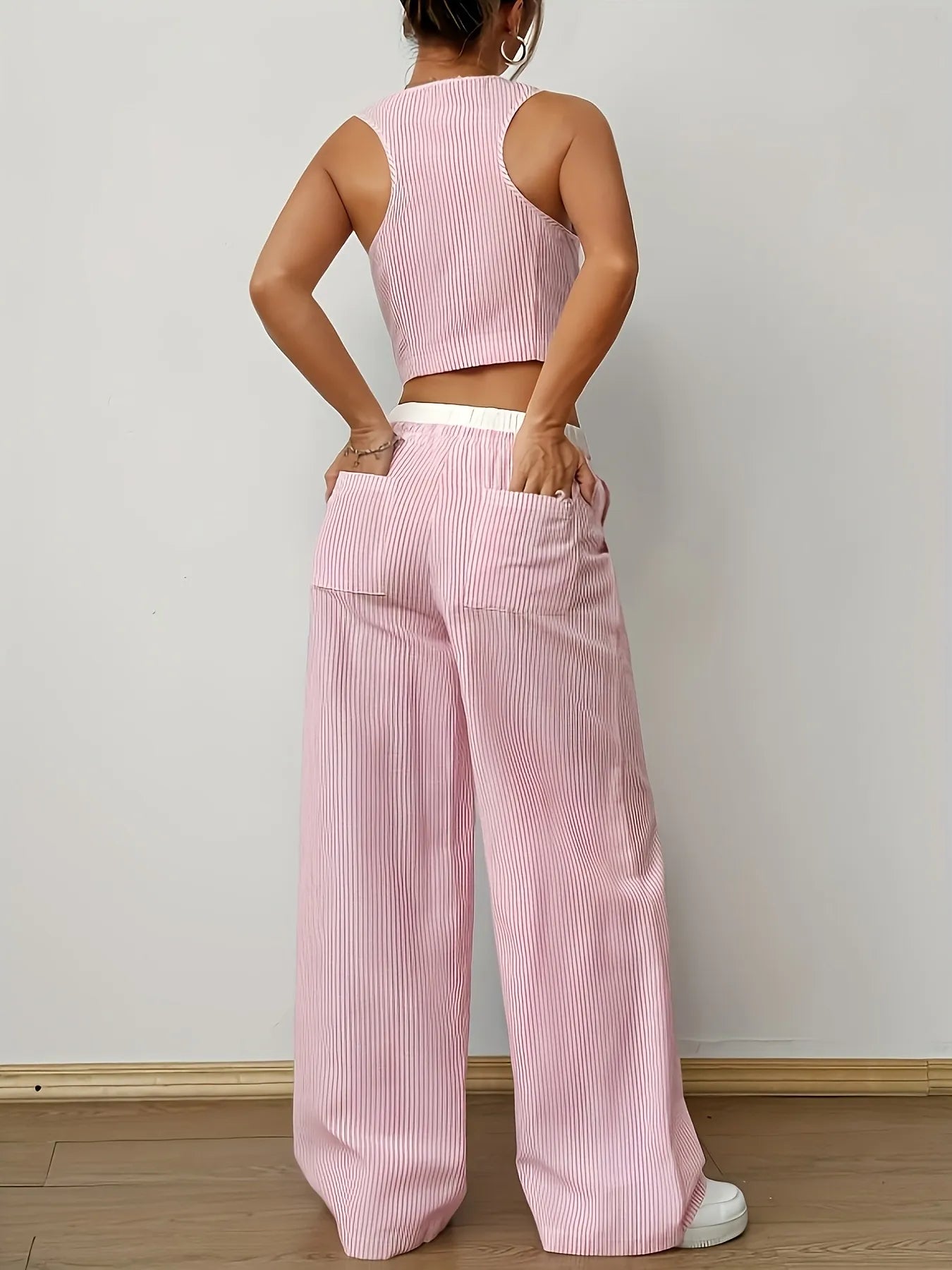 Striped Vest and Wide Leg Pants Set