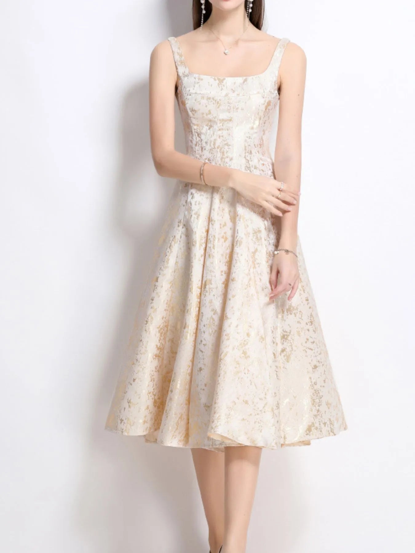 Gilded Reverie Fit-and-Flare Dress