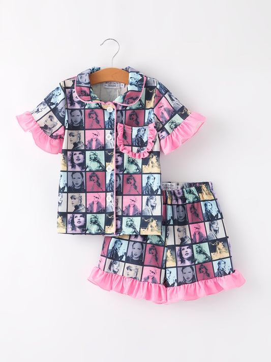 Mommy & Me Black TS Children's Ruffle Pajama Set