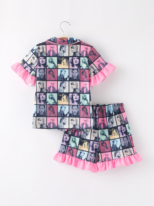 Mommy & Me Black TS Children's Ruffle Pajama Set