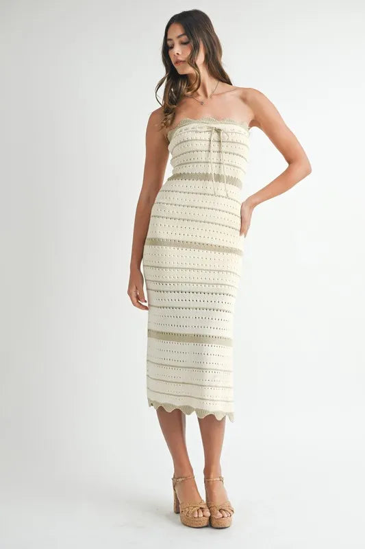 Striped Crochet Knit Midi Dress