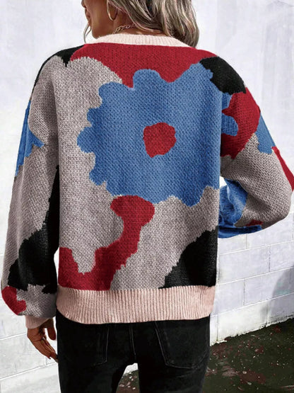 Floral Pattern Round Neck Sweater - Detail View 11