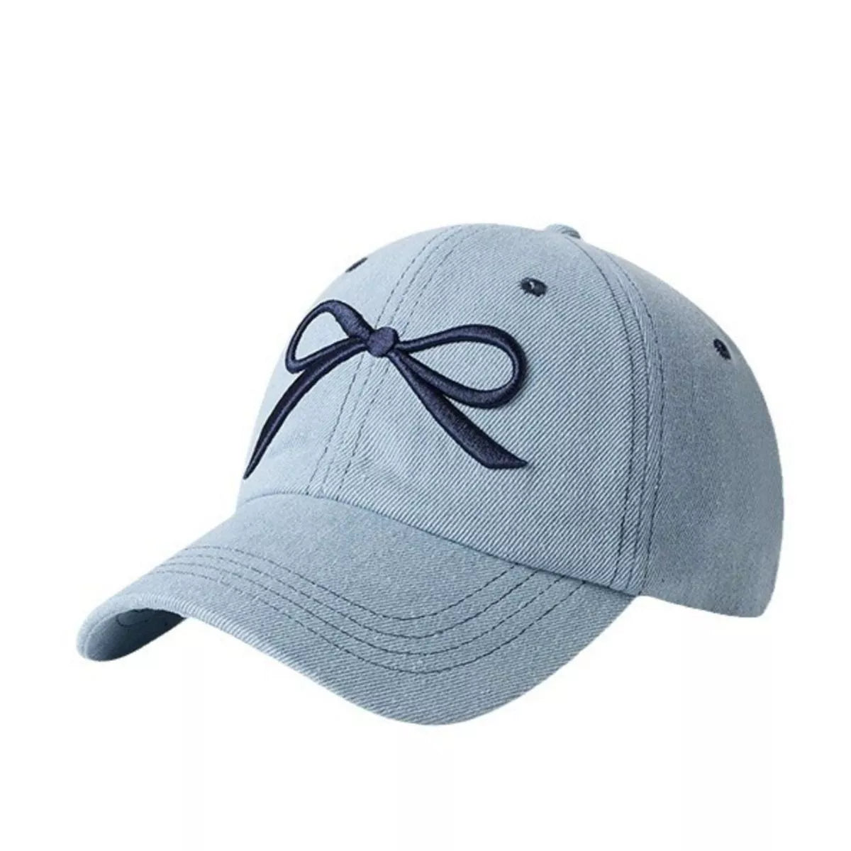 Denim Embroidered Bow Baseball Cap