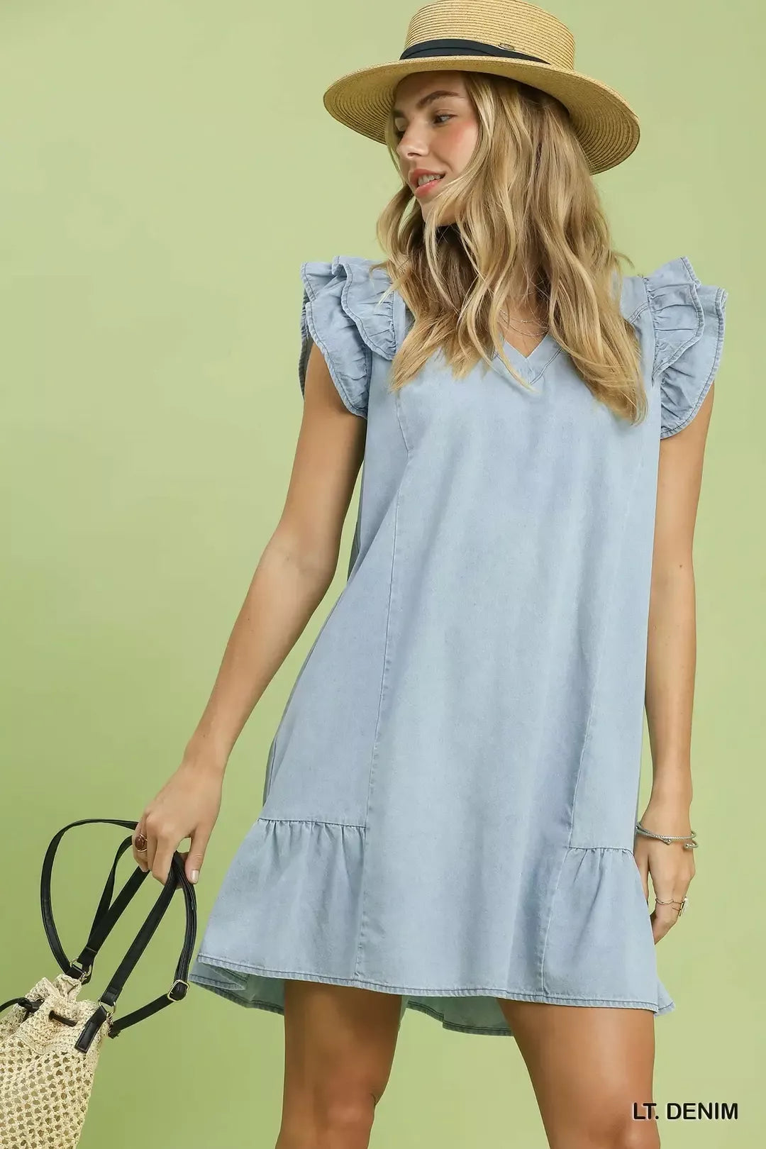 Chambray Ruffled Denim Dress