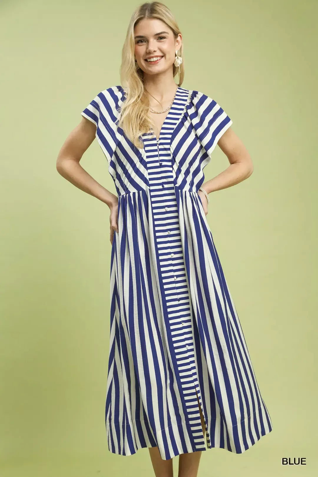 Striped Button-Front Midi Dress - Detail View 4