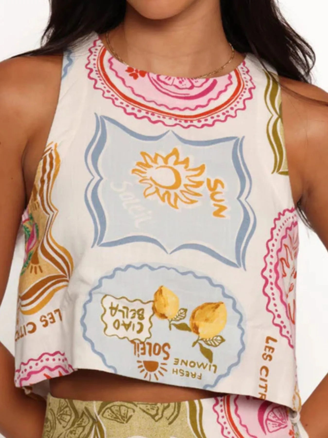 Post Card Printed Tank and Skort Two-Piece Set