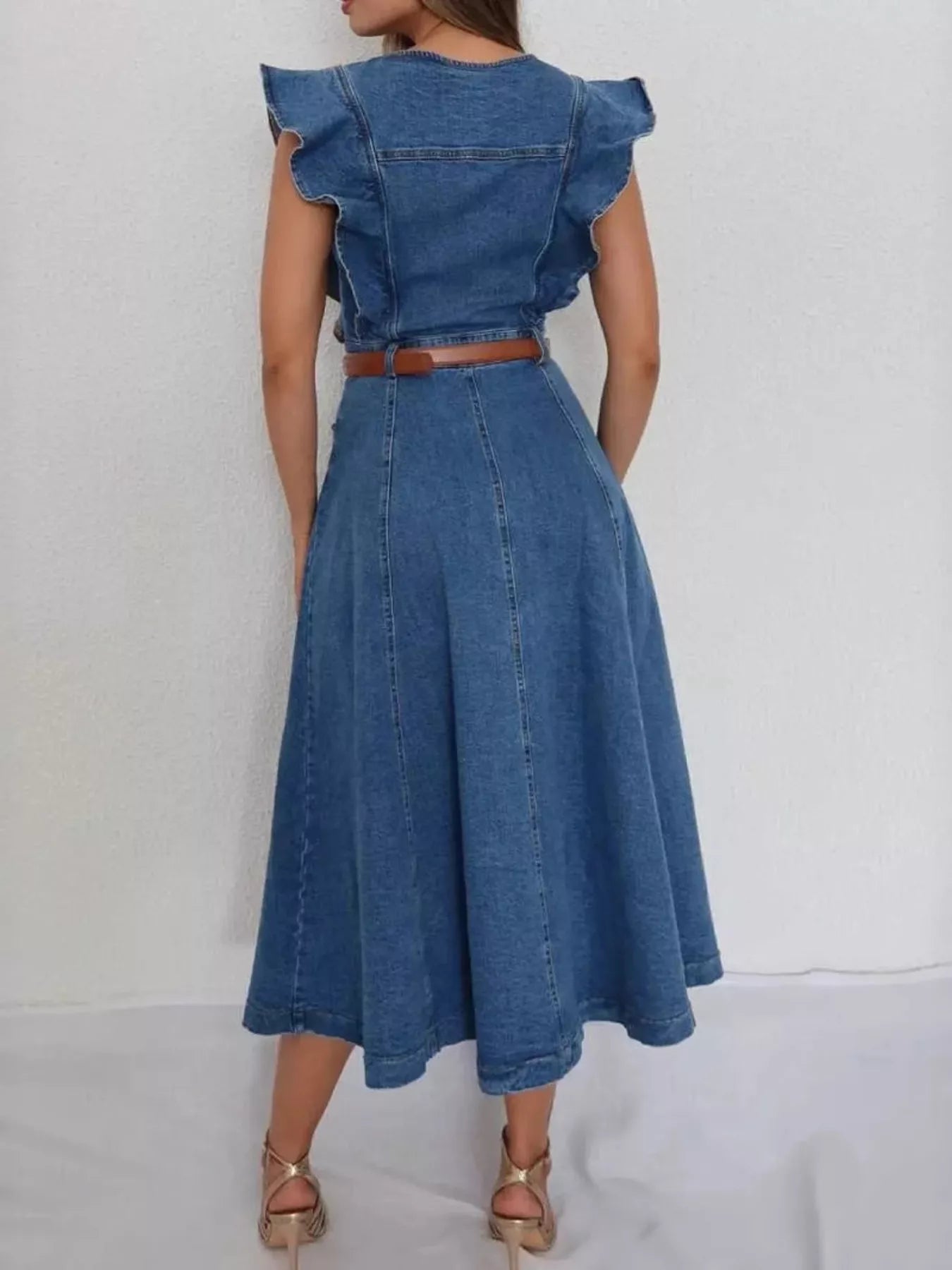 Belted Denim Midi Dress