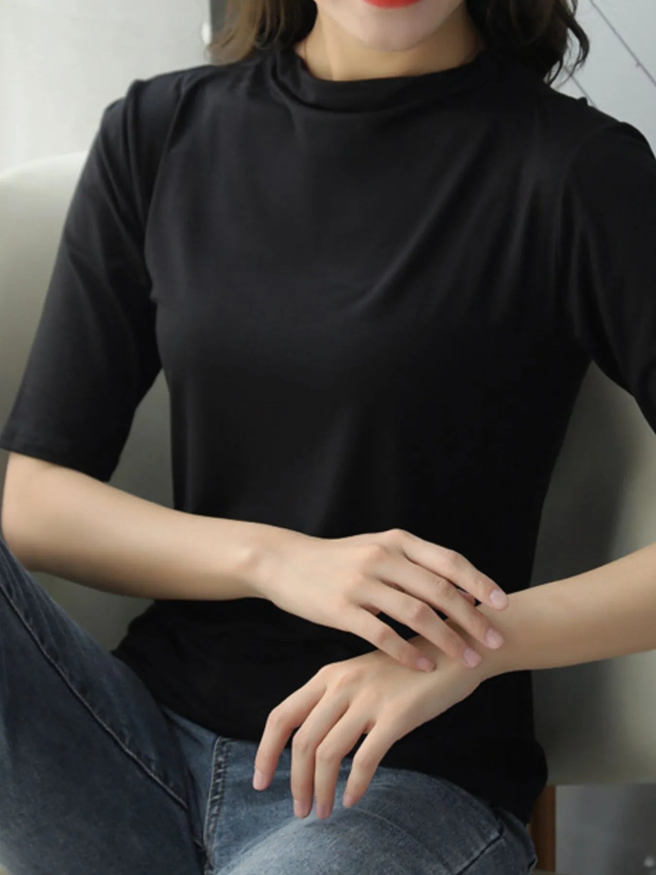 Women's Mock Neck Half Sleeve T-Shirt