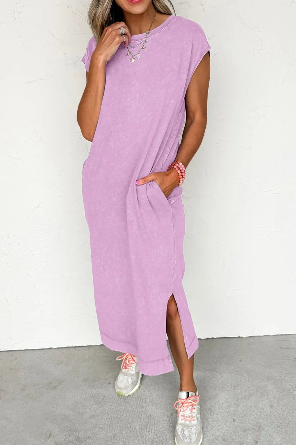Sunset Side Slit T-Shirt Dress