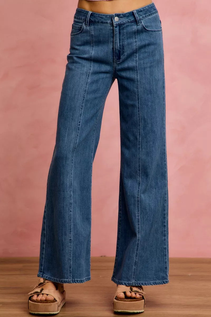 Seam Detail Mid Rise Denim Jeans