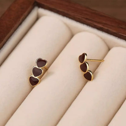 Triple Heart Stud Earrings - Front View