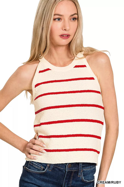 Stripe Sweater Tank Top - Front View