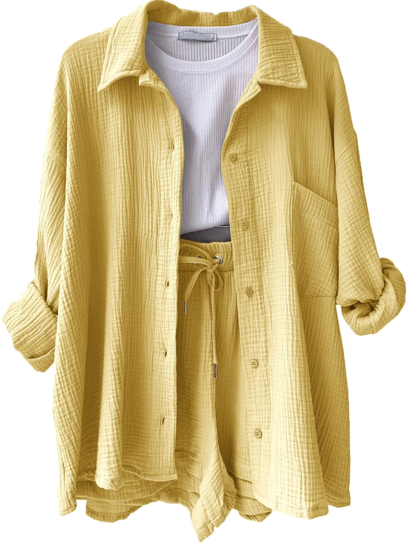 Muslin Button Up Shirt and Shorts Set