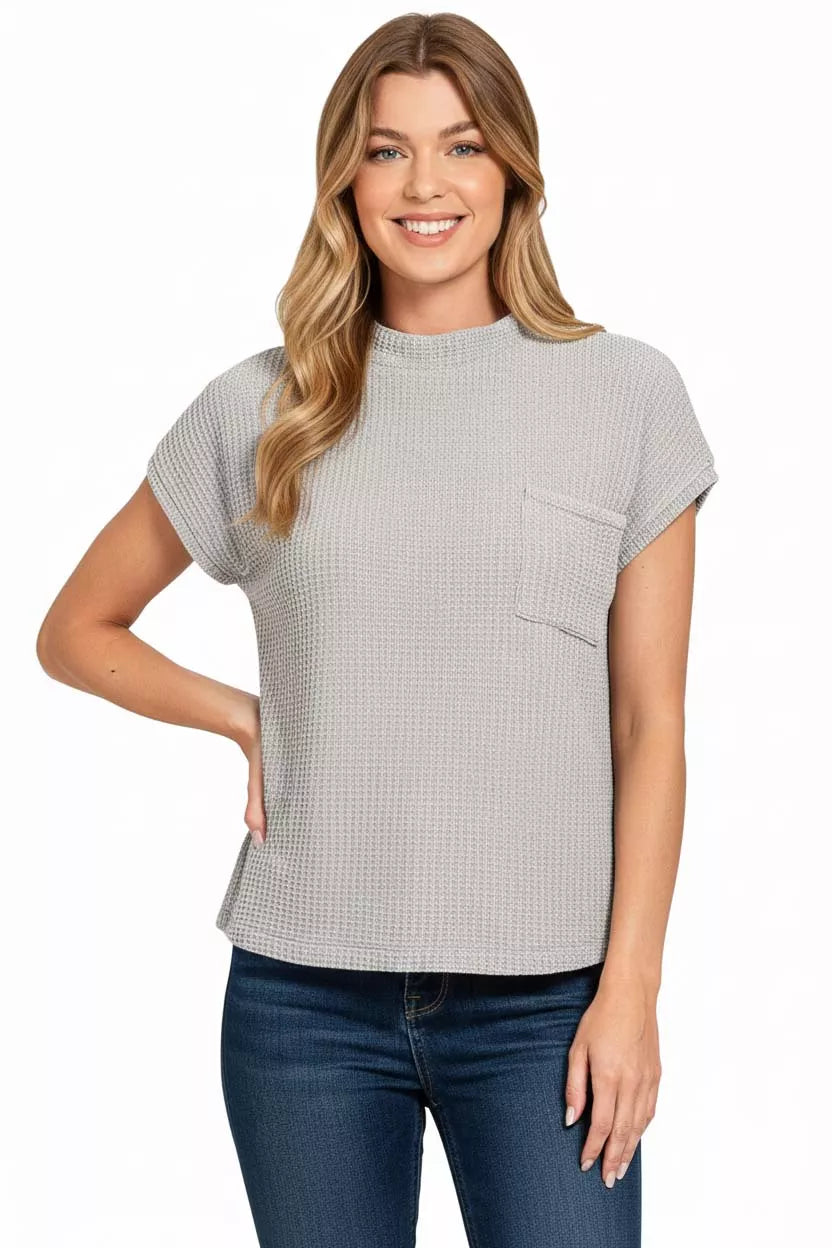 Chenille Waffle Short Sleeve Sweater - Side View