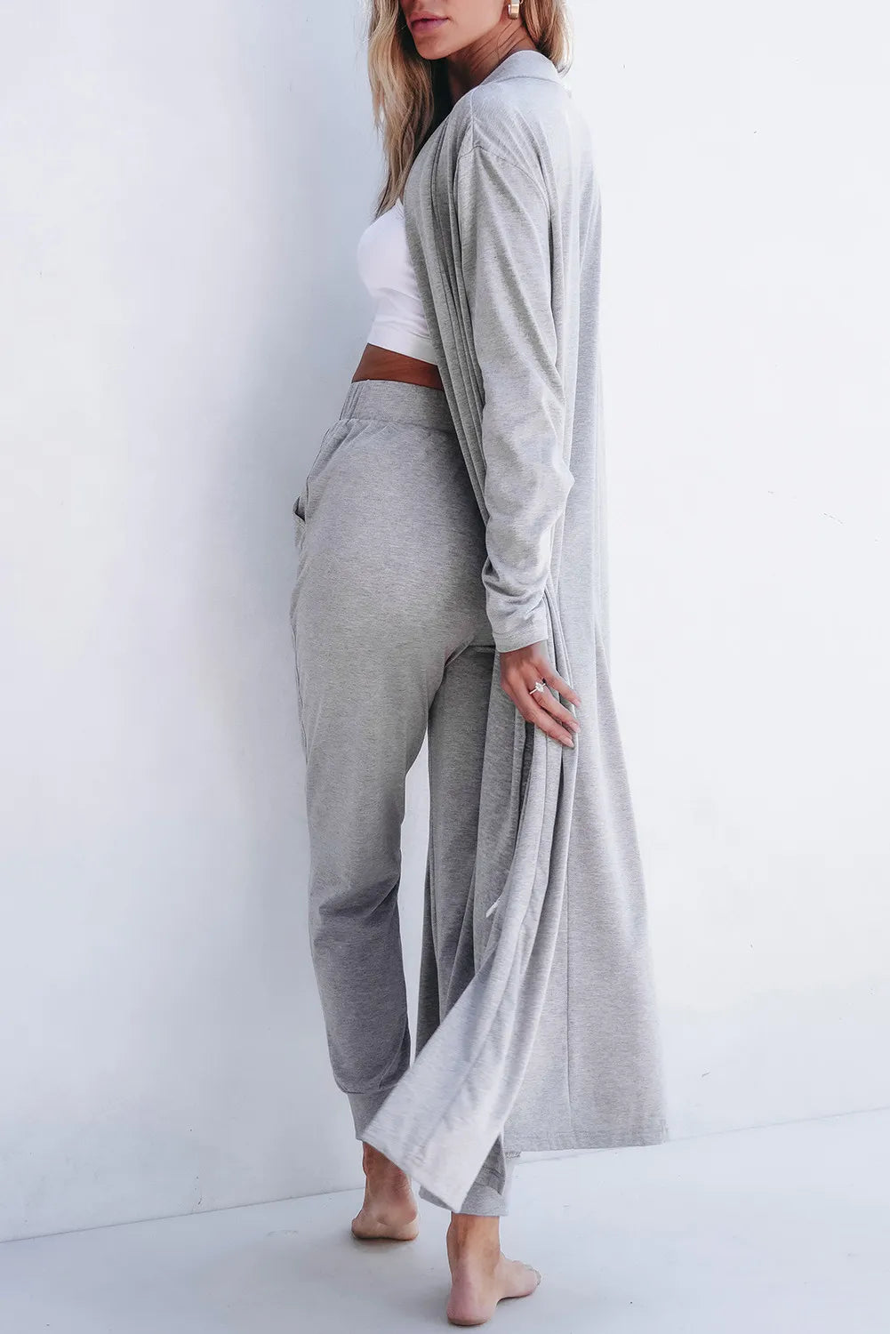 Open Front Cardigan and Pants Lounge Set