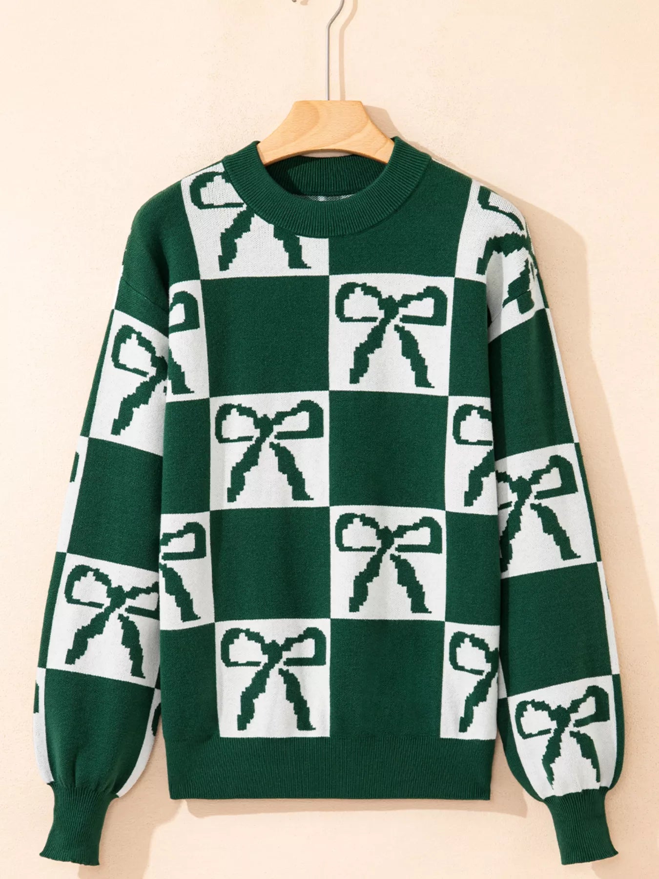 Green & Cream Bow Pattern Sweater