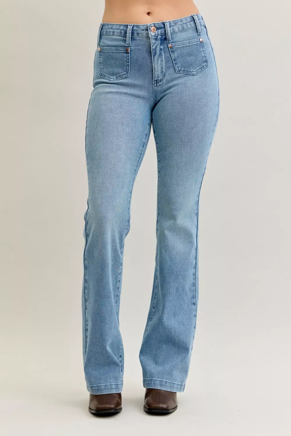 Mid-Rise Bootcut Jeans with Contrast Wash