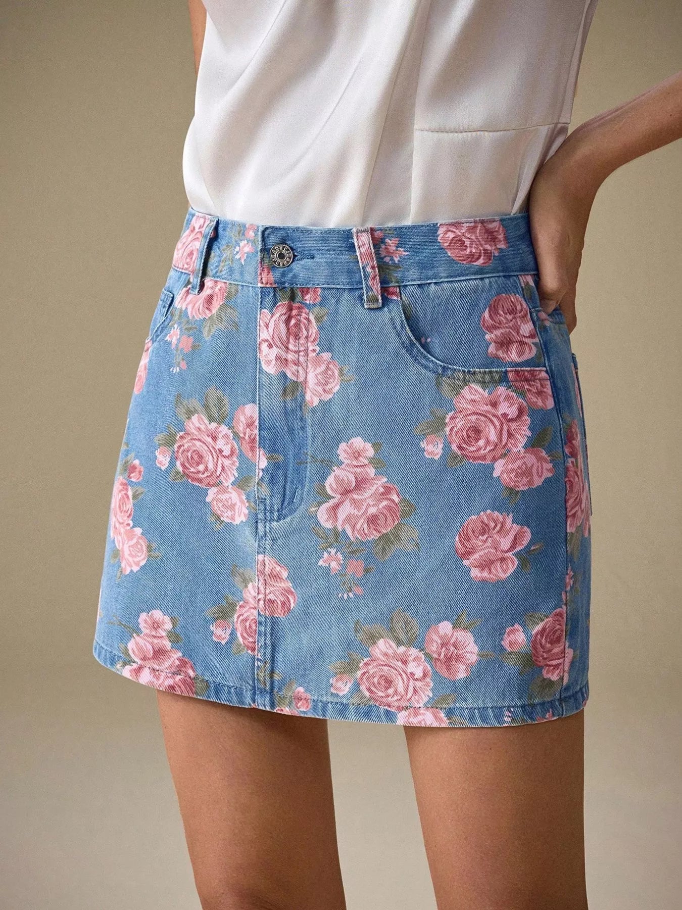 Floral Print Denim Mini Skirt