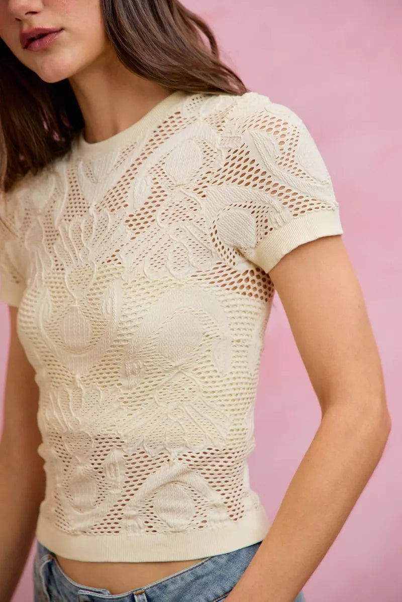 Perforated Seamless Short Sleeve Top