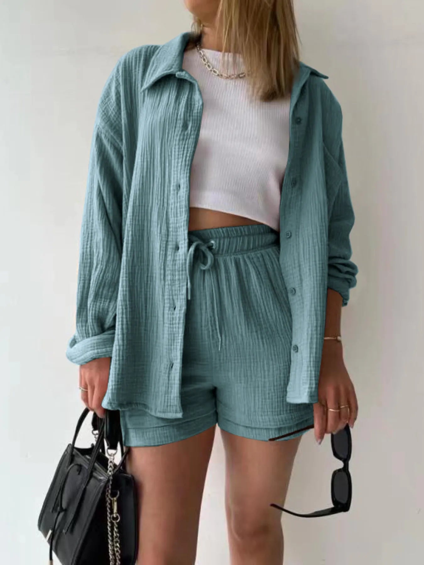 Muslin Button Up Shirt and Shorts Set