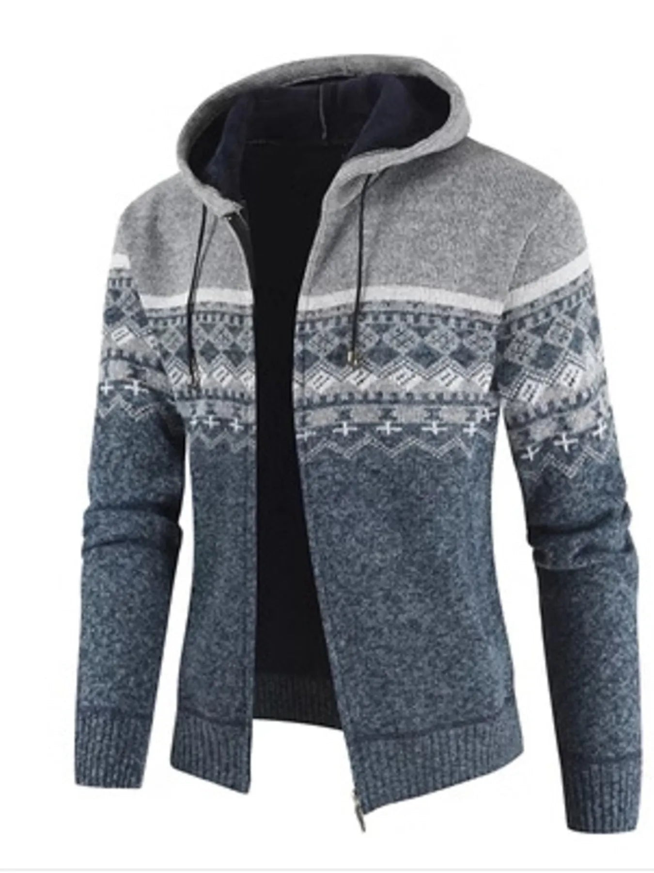Men's Nordic Print Hooded Cardigan