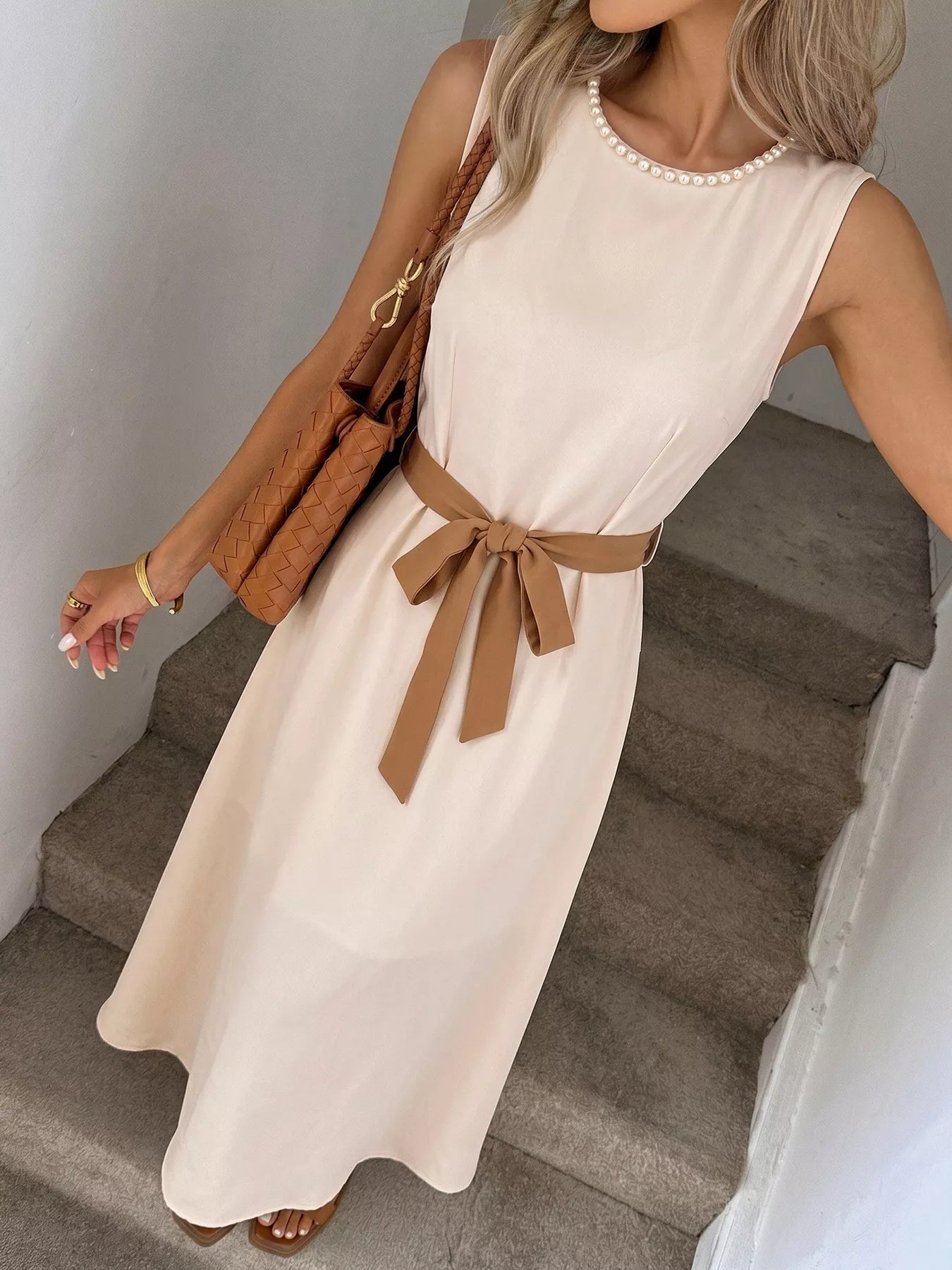 Tie Waist A-Line Midi Dress