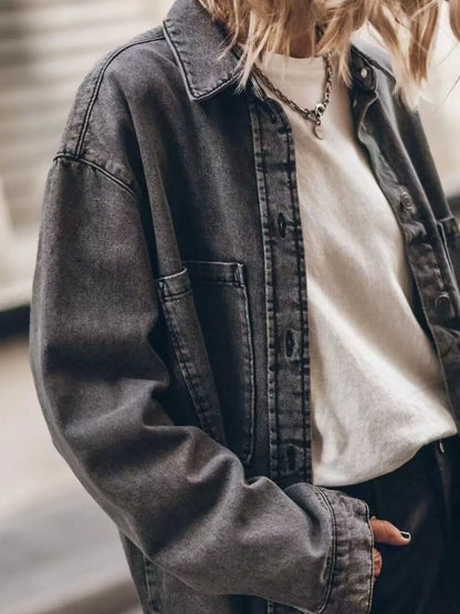 Oversized Button Up Denim Shirt - Detail View 5