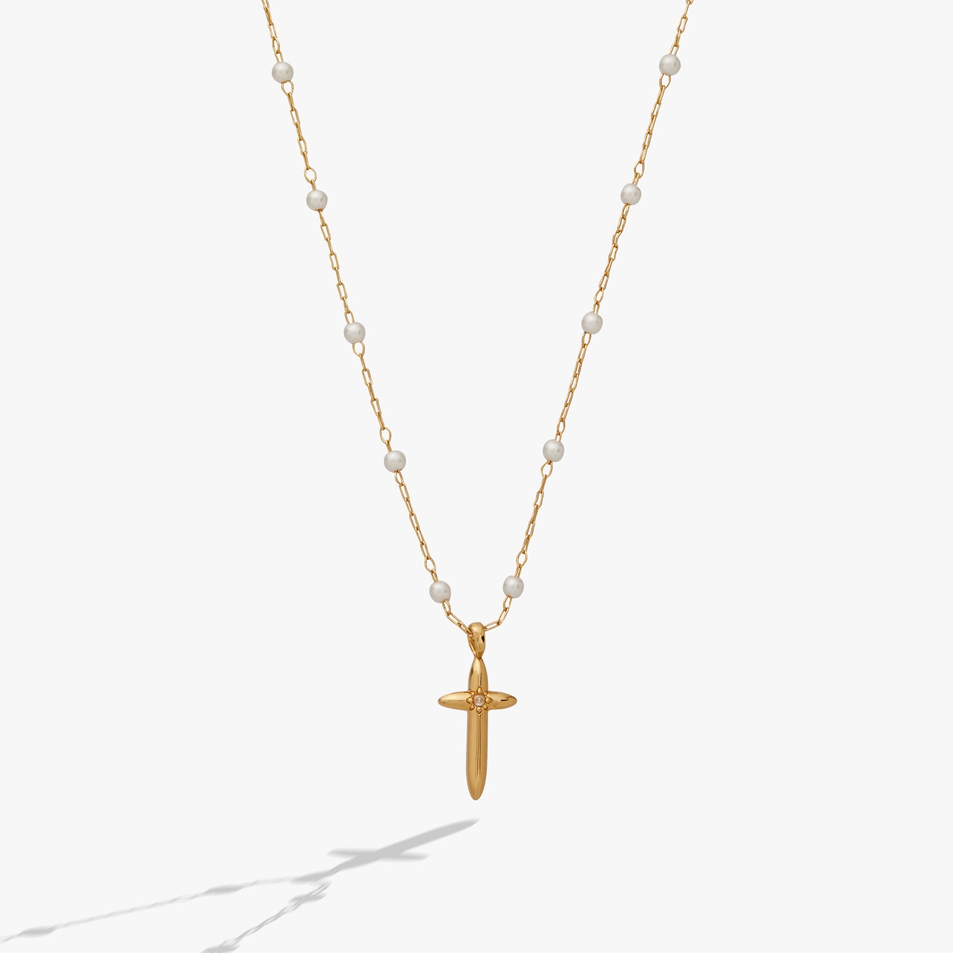 Cross 4:13 Pearl Rosary Chain Pendant Necklace - Alex and Ani - Front View