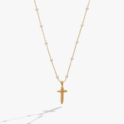 Cross 4:13 Pearl Rosary Chain Pendant Necklace - Alex and Ani - Front View