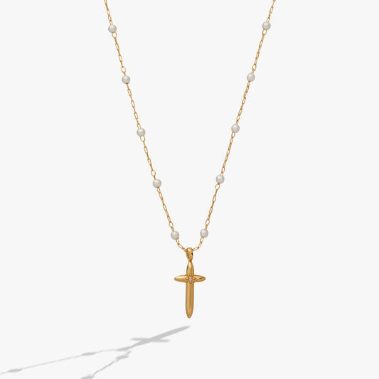 Cross 4:13 Pearl Rosary Chain Pendant Necklace - Alex and Ani - Front View