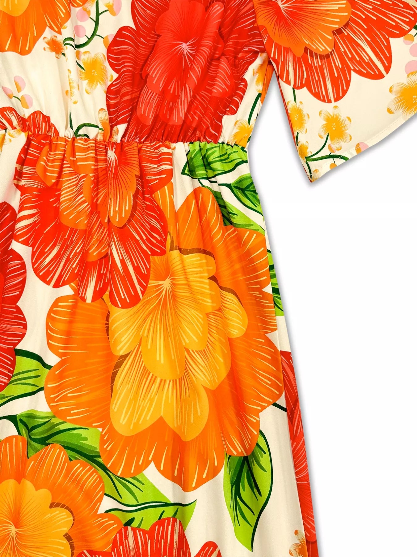 Mandarin Bloom V-Neck Maxi Dress